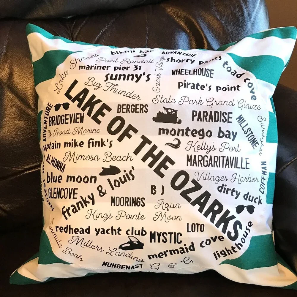 Handmade Lake House Pillow Cover, Lake of Ozarks Boating Cabin Decor 18 x 18 in